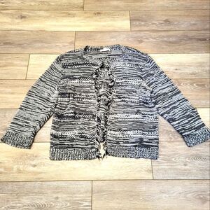 Dressbarn cotton/acrylic/nylon 3/4 sleeve cardigan black white Med